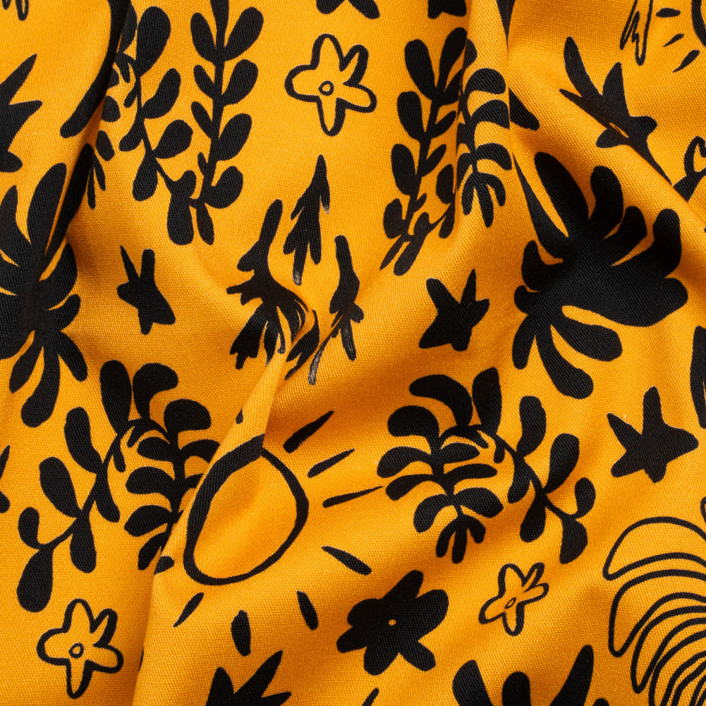 Stretch Cotton Twill Print - Yellow and Black Simple Doodles - Mood Exclusive Twin Flame - Joann Fabrics
