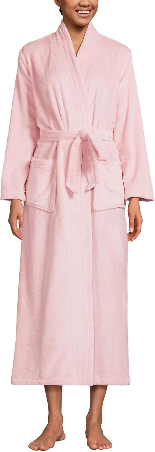 Lands' End Womens Cozy Plush Long Wrap Robe Soft Tea Rose Regular X ...
