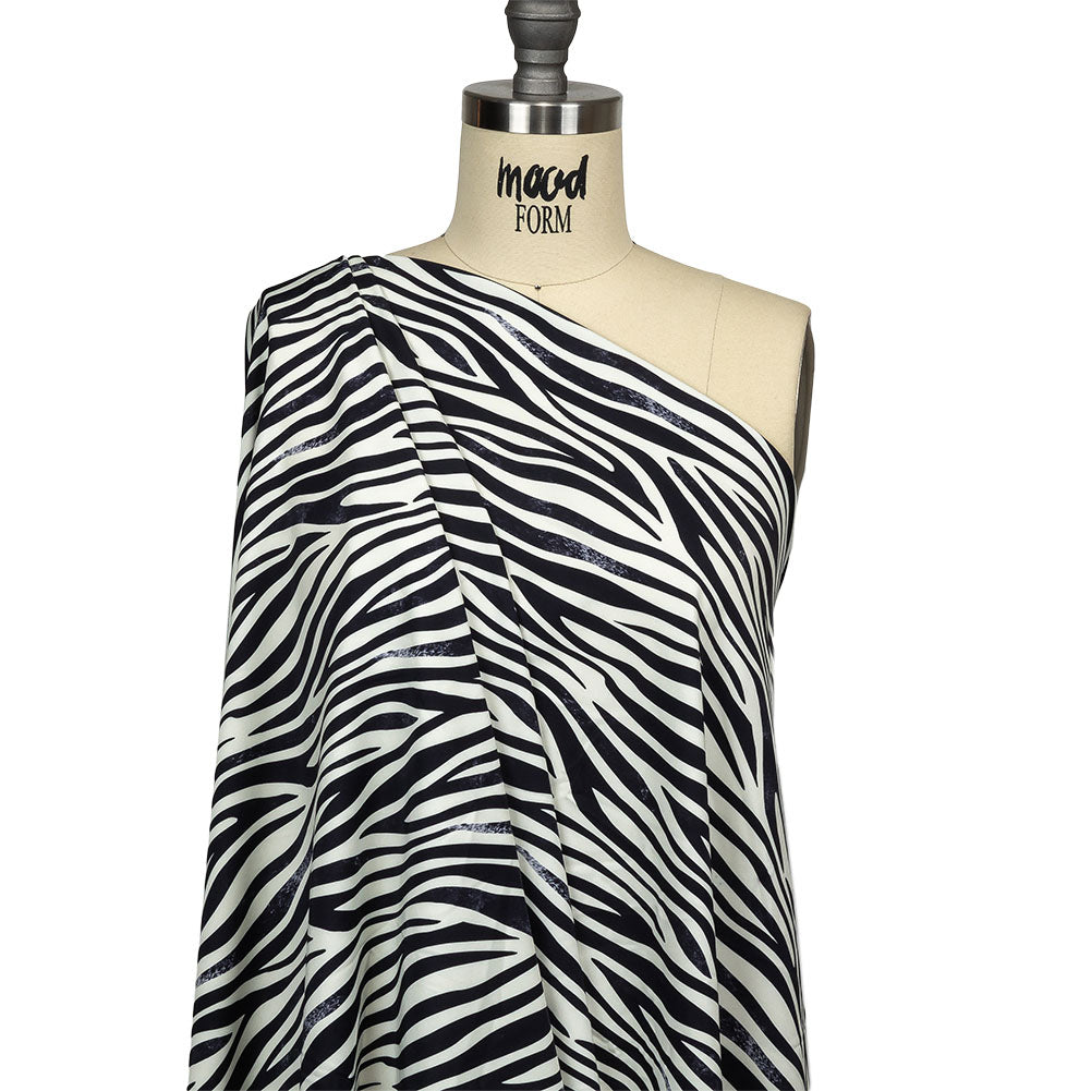 Black and Cream Zebra Stripes UV Protective Compression Swimwear Tricot with Aloe Vera Microcapsules - Joann Fabrics