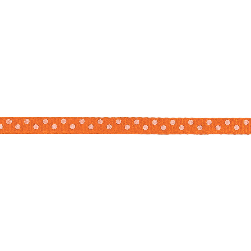 Carrot and White Polka Dots Grosgrain Ribbon - 0.25