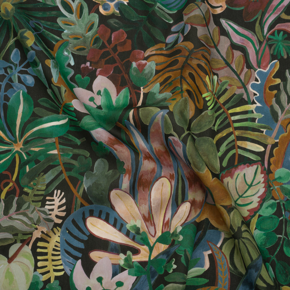 Liberty Fabrics Tana Lawn® - Jungle Trip Green - Dark Green, Teal and Blue Tropical Plants - Joann Fabrics