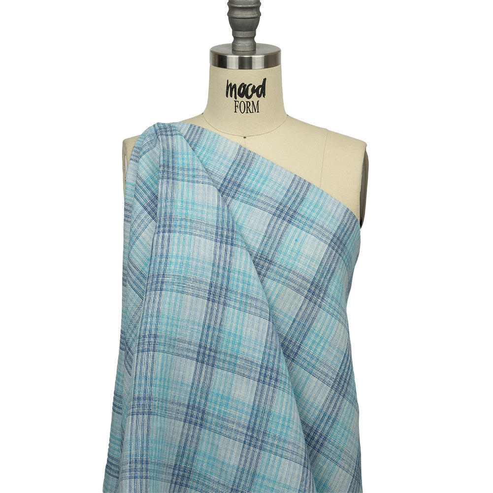 Shades of Blue Plaid Lightweight Linen Woven - Joann Fabrics