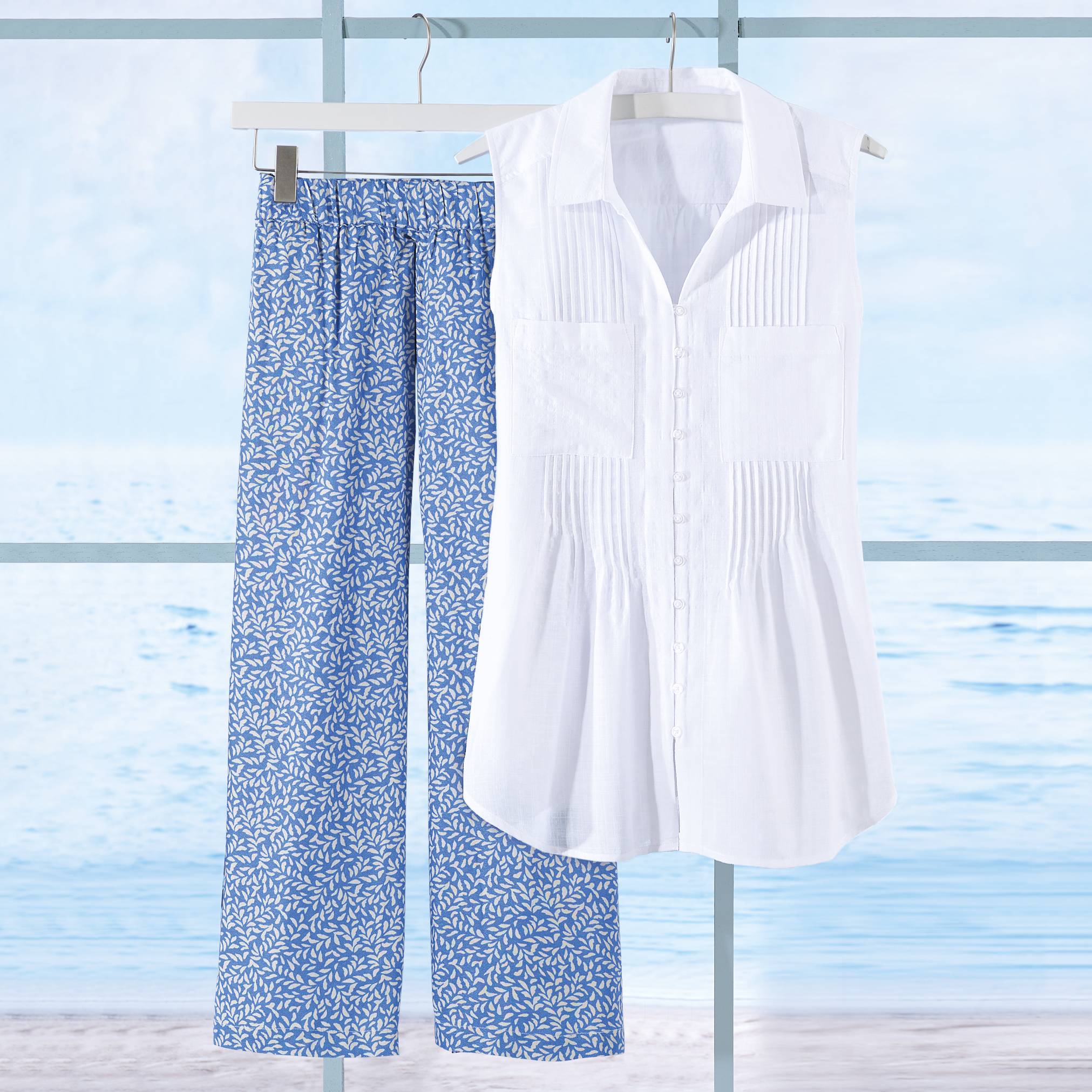 Pintuck Sleeveless Top, Button Front, Back Yoke, Curved High-Low Hem - Northstyle Catalog