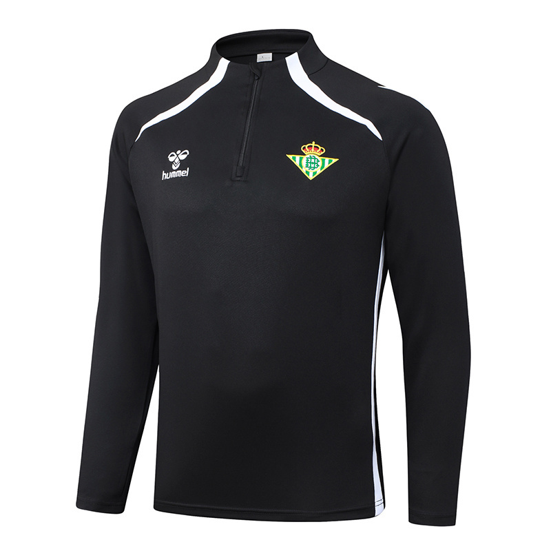 2025/2026 Real Betis Half-Pull Training Suit Black Football Shirt 1:1 Thai Quality Set
