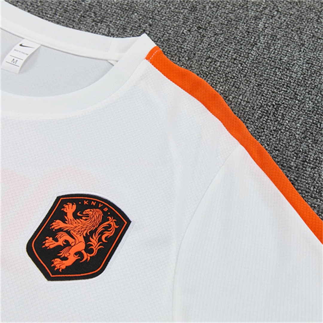 Netherlands 2026 Kids Short-Sleeve Training Set - White With Orange Top & Black With Orange Pants - UnitedFutballJersey