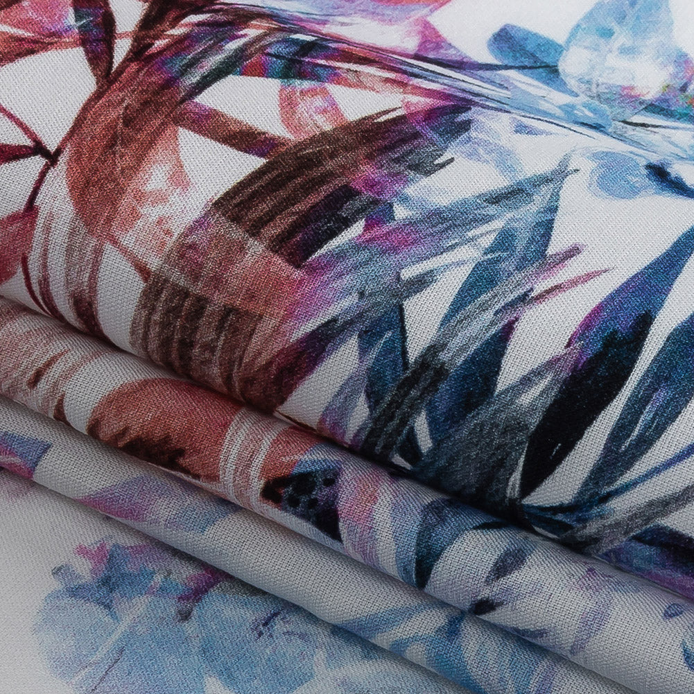 Organic Viscose Batiste - Morrocan Blue and Red Tropical Oasis - Loreto Collection - Joann Fabrics