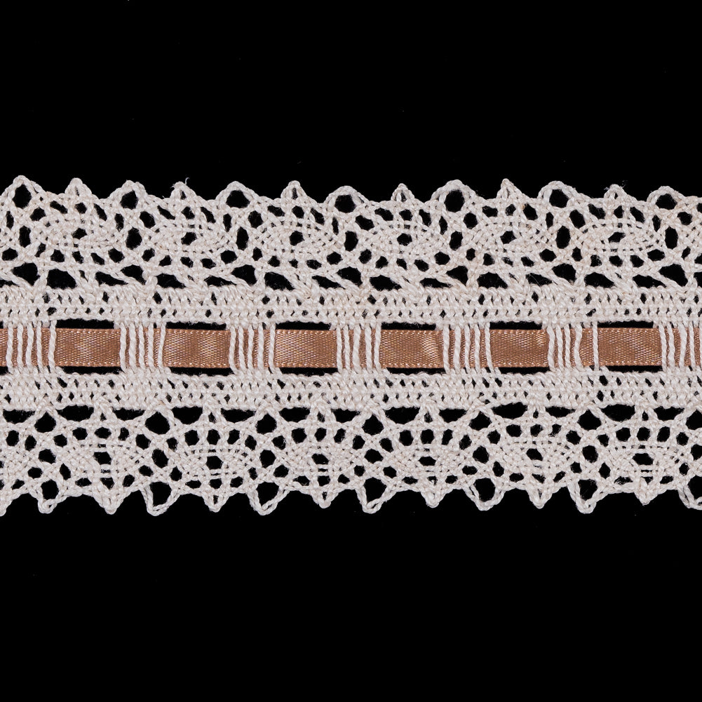 Cream Crochet Trim with Beige Ribbon - 2.25