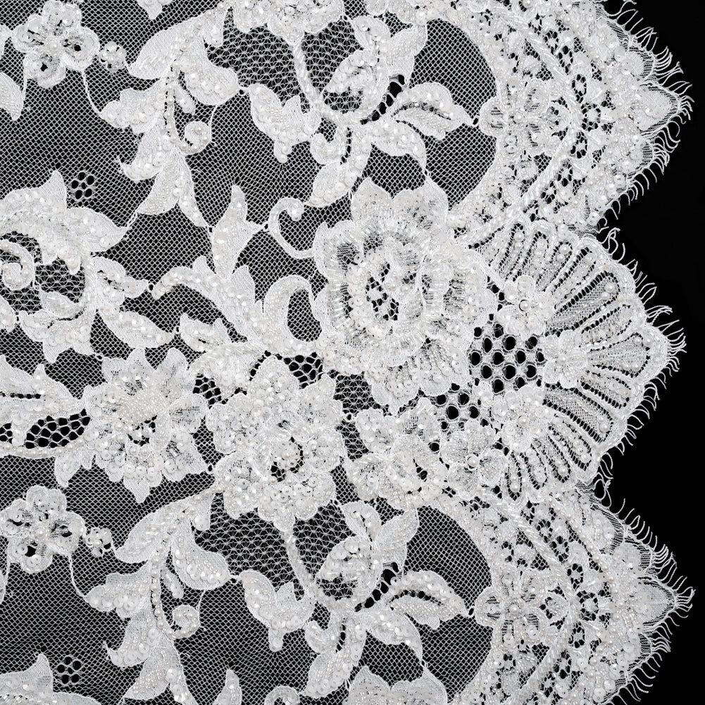 Chantilly Lace with Beads, Sequins, and Finished Edges - White and Ivory Flowering Vines - Joann Fabrics