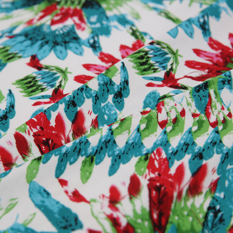 Teal/Green/Red Feather Printed Stretch Cotton Twill - Joann Fabrics