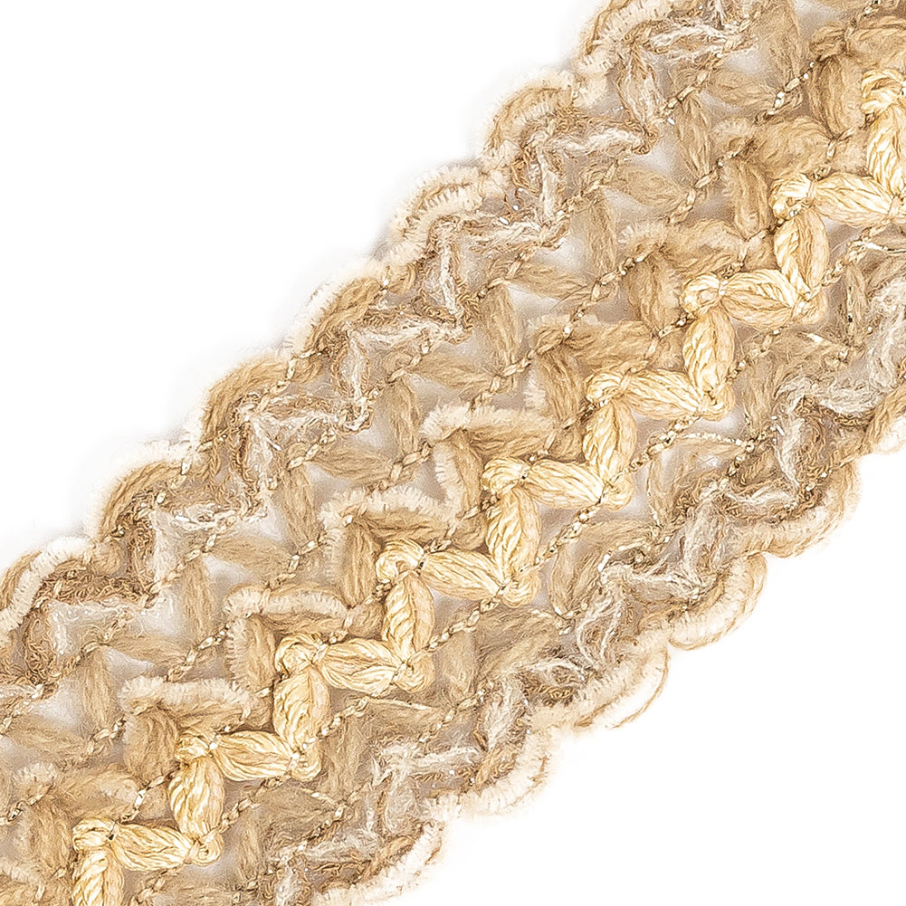 Beige, Tan and Tannin Metallic Mohair and Lurex Trim - 2