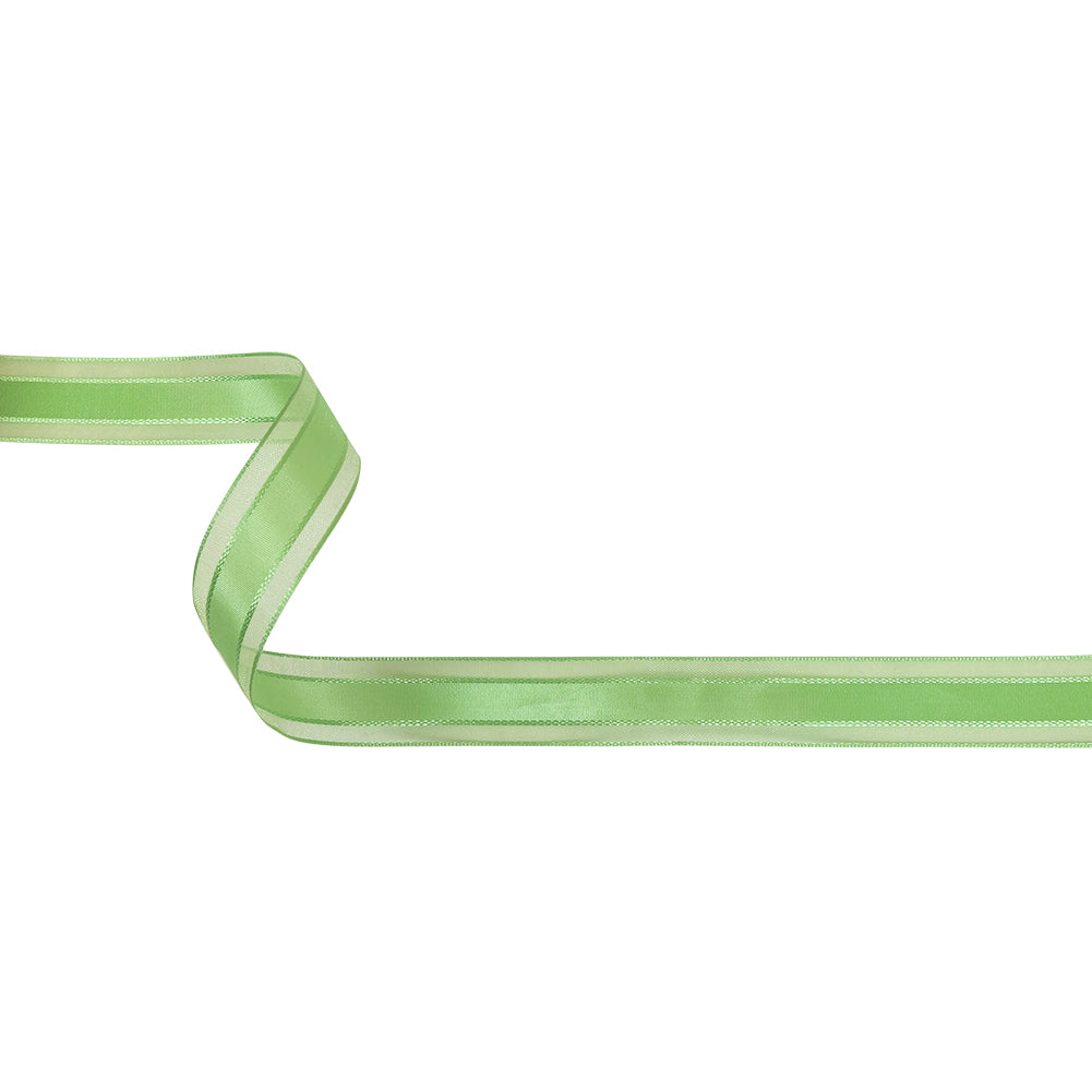 Patina Green Woven Ribbon with Sheer Organza Borders - 0.75
