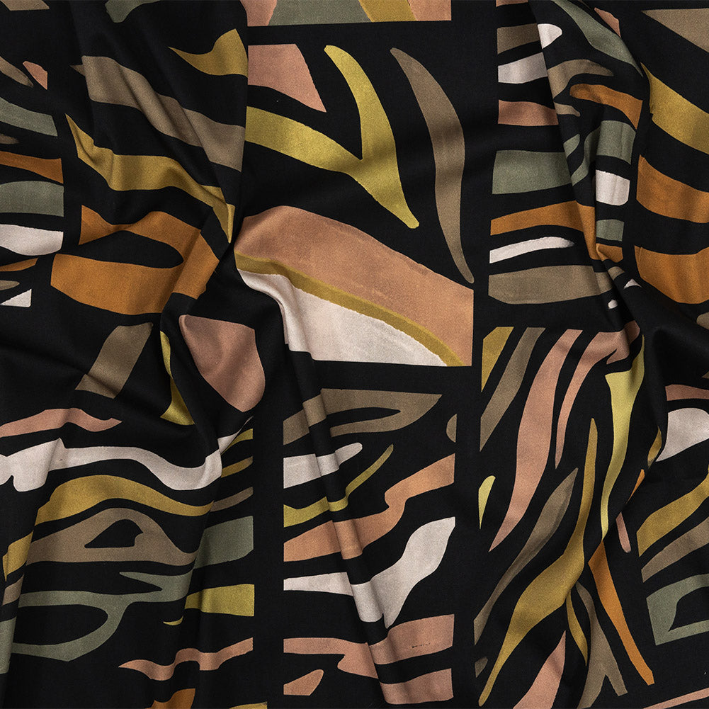 Stretch Cotton Sateen - Black and Green Animal Stripe Patchwork - In Bocca al Lupo Print - Mood Exclusive Viso Collection - Joann Fabrics