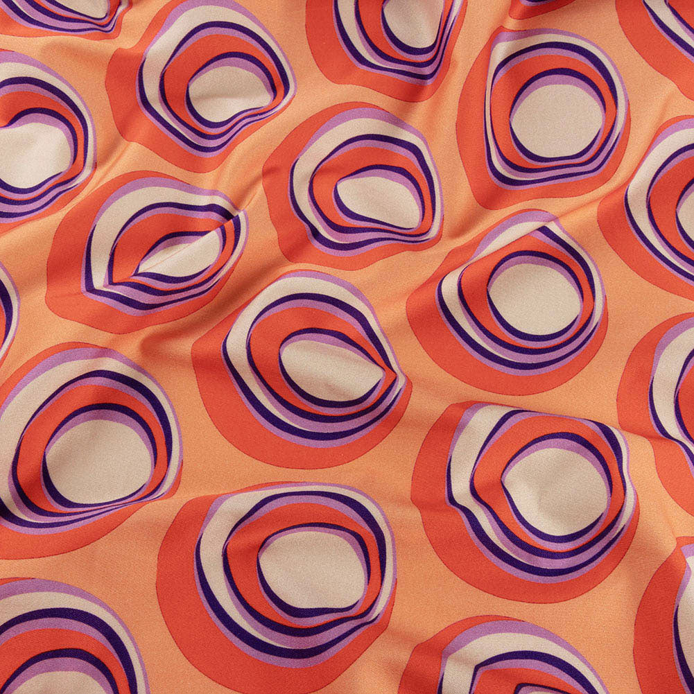 Stretch Cotton Sateen - Orange and Purple Circles - Stop The Beat Print - Mood Exclusive Yesterday Collection - Joann Fabrics