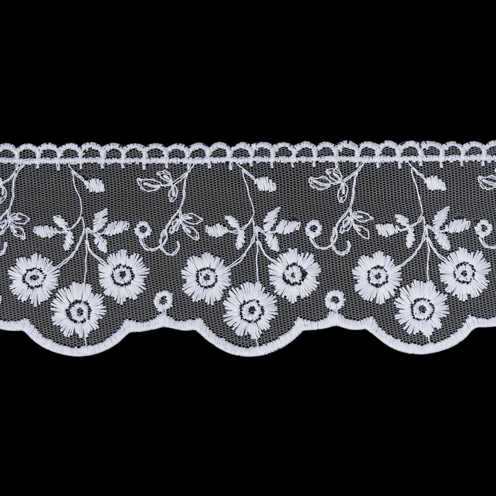 Embroidered Lace Tulle Trim with Scalloped Edges - 2.625