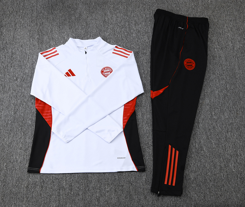 2025/2026 Bayern Munich Half-Pull Training Suit White Football Shirt 1:1 Thai Quality Set