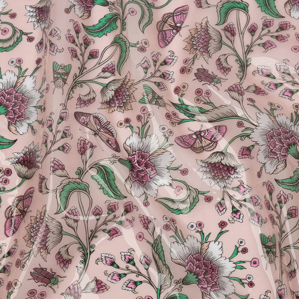 Pink, Green and White Beetles and Flowers Lightweight Translucent Vinyl - Joann Fabrics