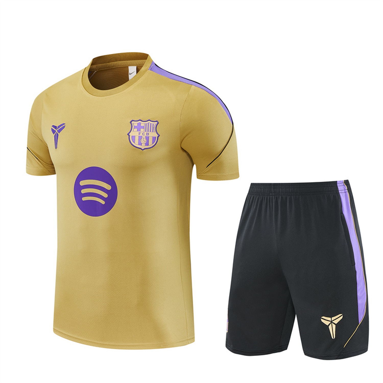 Barcelona 26-27 Short-Sleeve Training Set - Gold Top & Black Shorts - UnitedFutballJersey