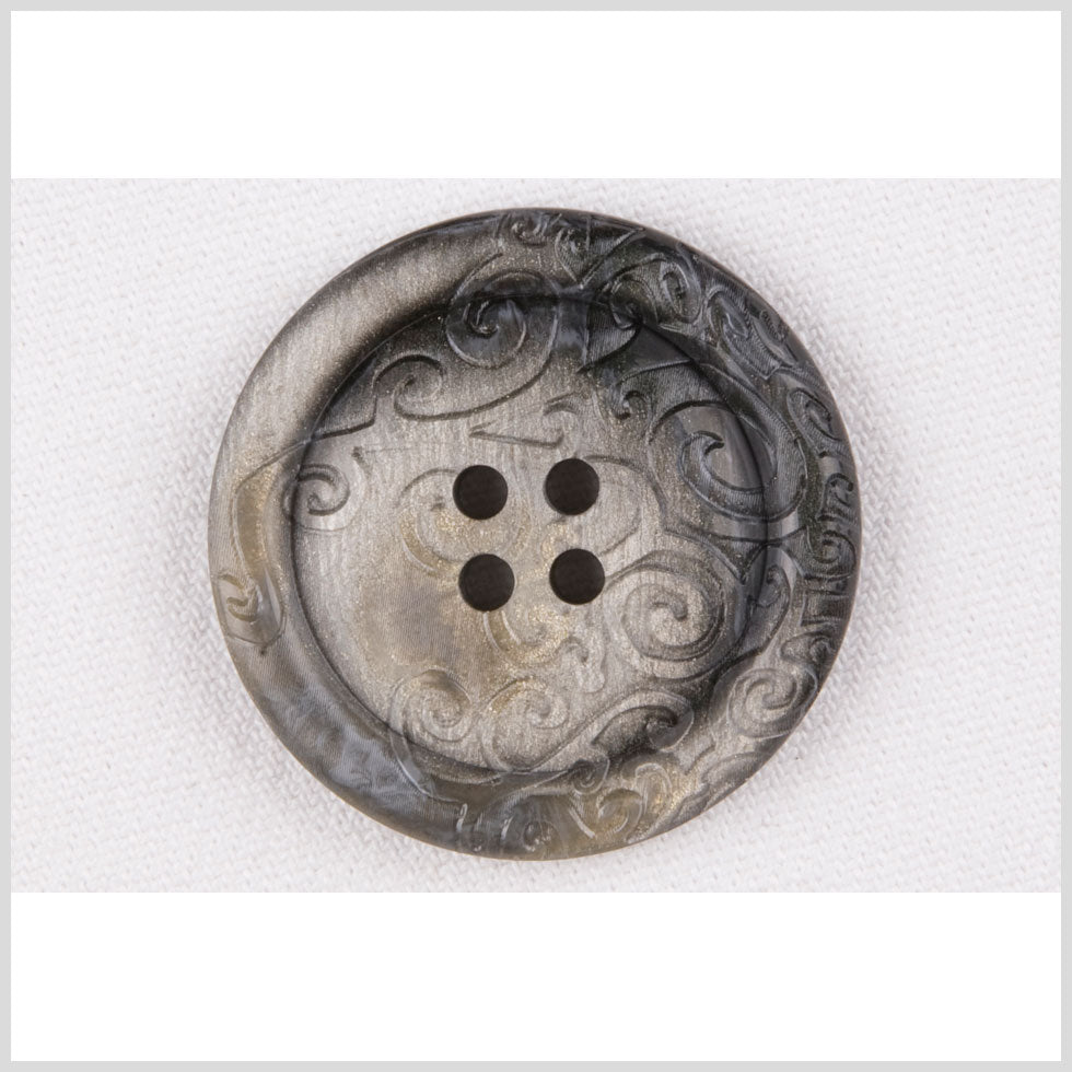 Plastic 4-Hole Button - 54L/34mm - Gold and Gray Shimmer with Fancy Swirl Embossing - Joann Fabrics