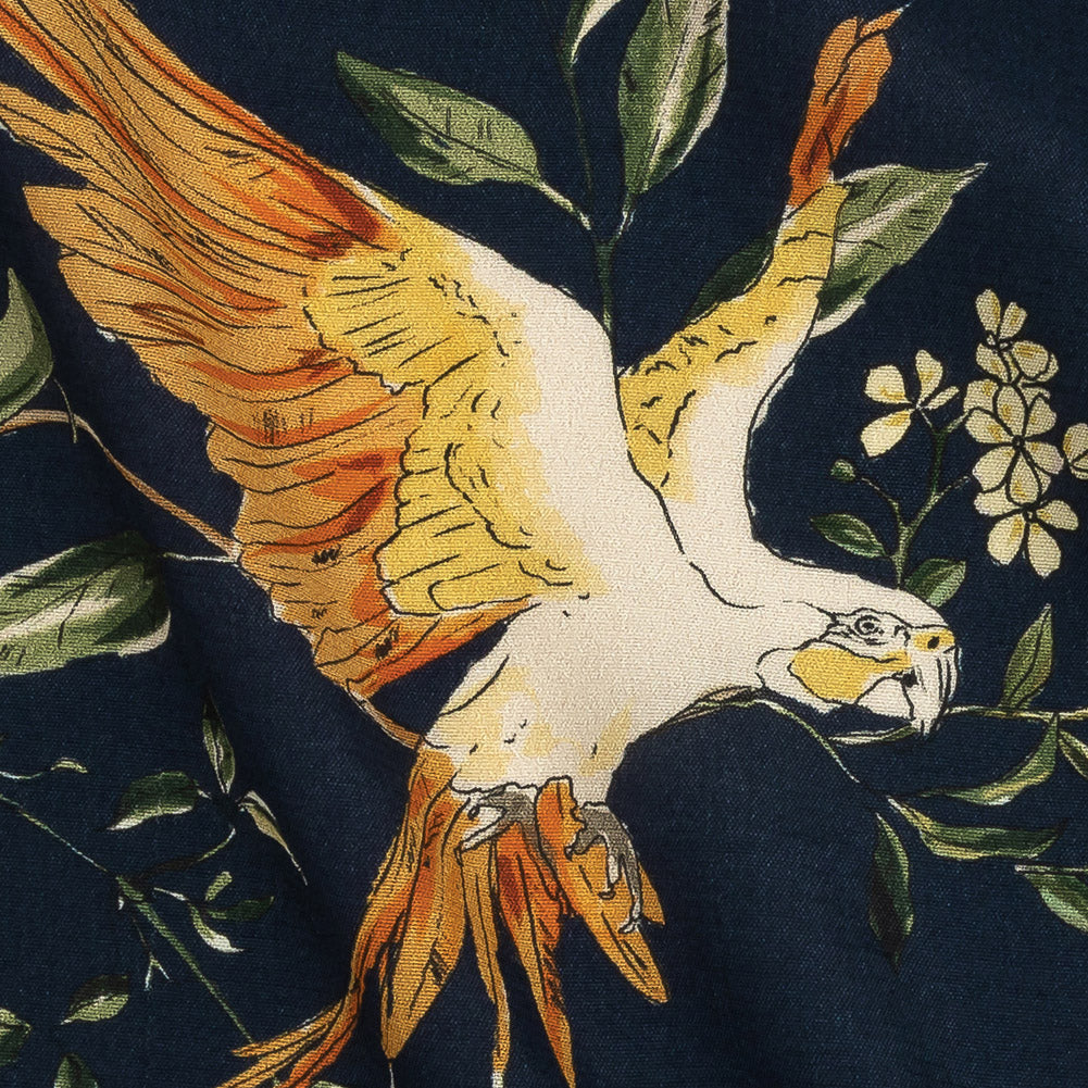 Sustainable Viscose Woven Print - Navy and Green Birds in Branches - Mood Exclusive Avian Adoration - Joann Fabrics