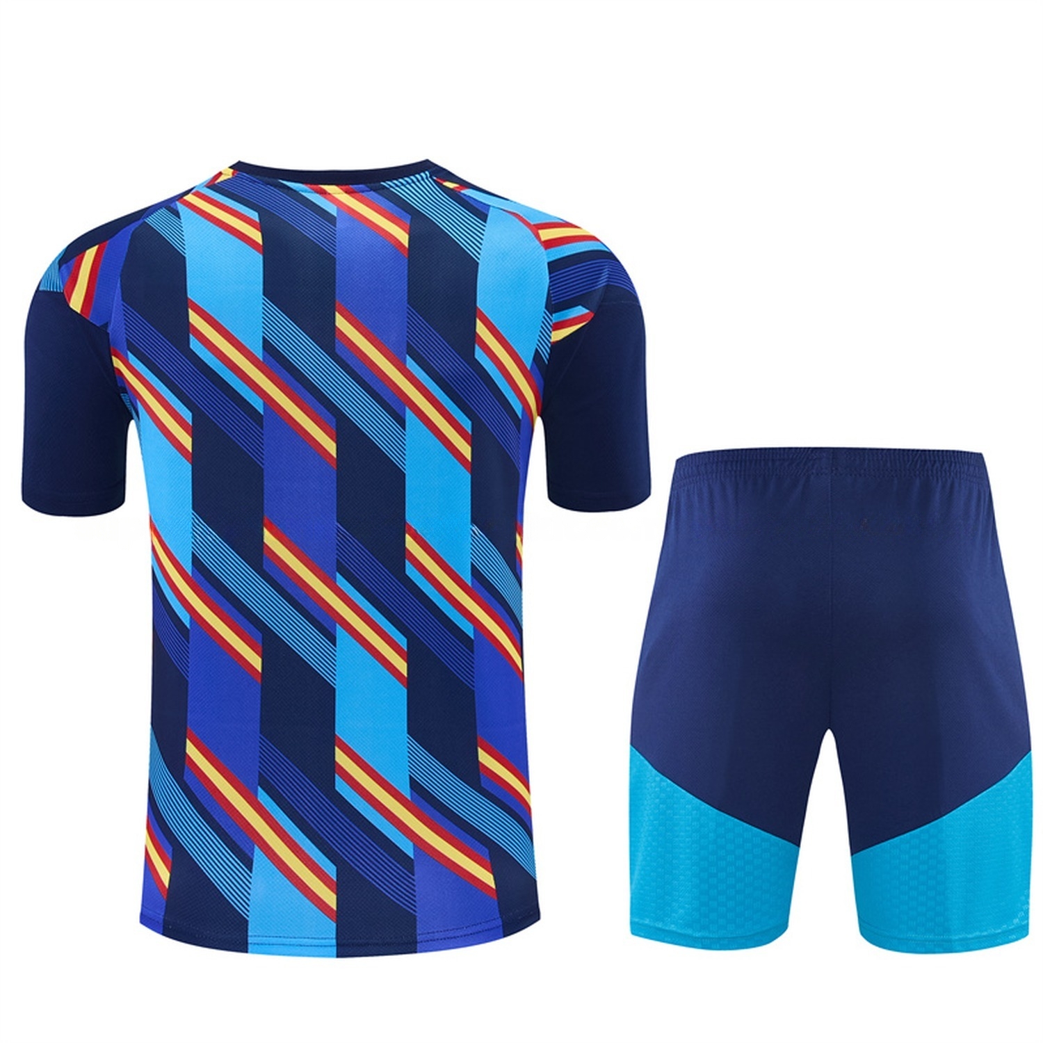 Spain 2026 Stripes Short-Sleeve Training Set - Blue Top & Deep Blue Shorts - UnitedFutballJersey