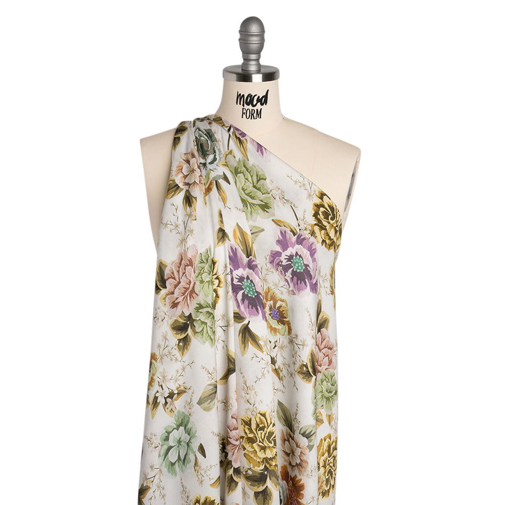Rayon Challis - White, Soft Green and Muted Pink Floral - Mood Exclusive Rosewood Reverie Print - Joann Fabrics