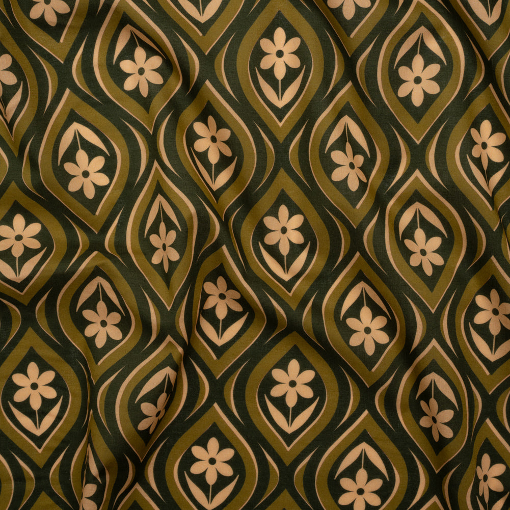 Cotton Voile - Olive, Hunter Green, and Beige Floral Ogees - Woodland Blooms Print - Mood Exclusive Acadia Collection - Joann Fabrics
