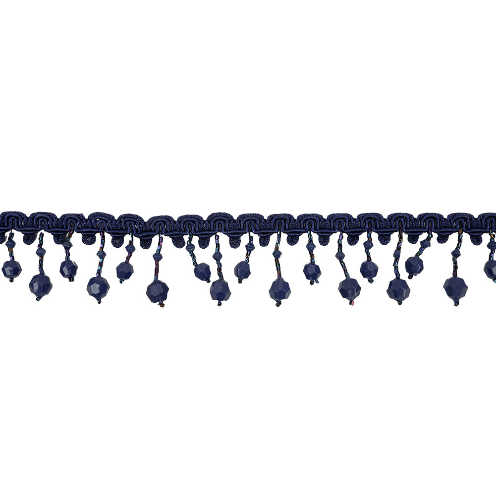 Vintage Blue Beaded Fringe Trim on Blue Braid - 1.5