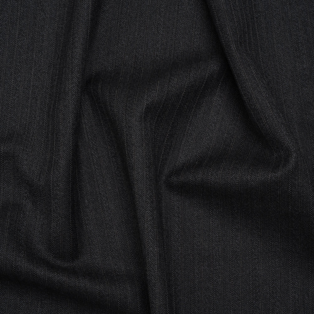 Herringbone Twill Wool Suiting by Alexander McQueen - Charcoal and White Stripes - Designer Deadstock - Joann Fabrics