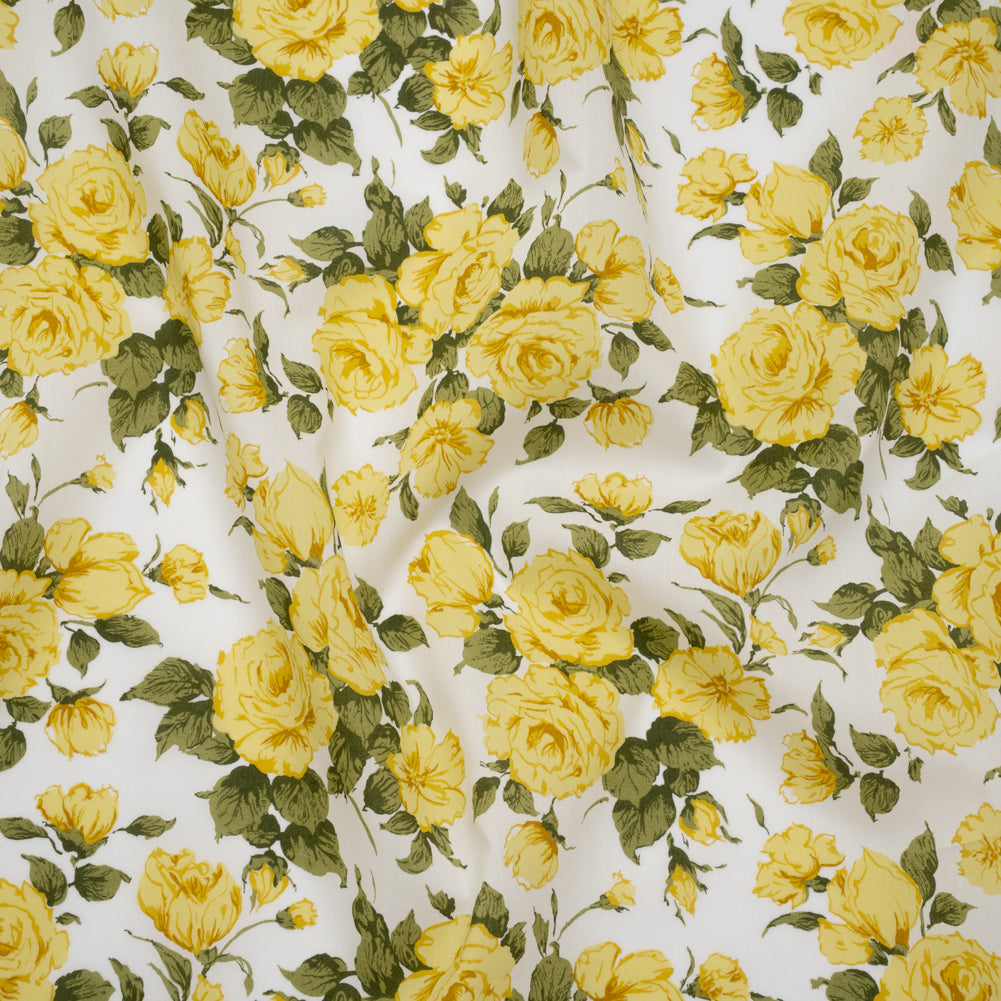Liberty Fabrics Tana Lawn® - Carline Rose Yellow - Yellow, Green and White Rose Bouquets - Joann Fabrics