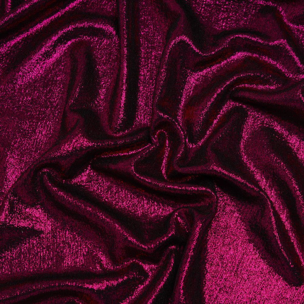 Metallic Foiled Uneven Stretch Rib Knit - Fuchsia on Black - Estelle Collection - Joann Fabrics