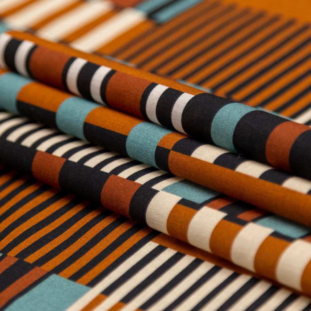 Cotton Voile - Blue and Brown Geometric - Kernel of Truth Print - Mood Exclusive Harvest Collection - Joann Fabrics