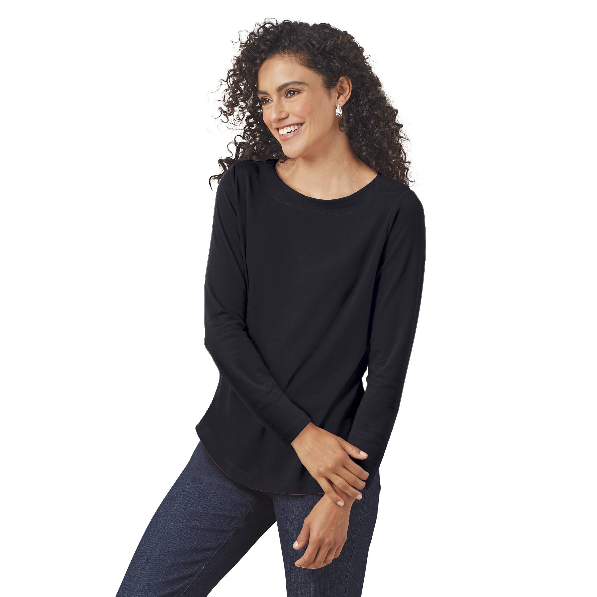 Luxuriously Soft Pima Cotton Long-Sleeve Tee, Curved Hem - Northstyle Catalog