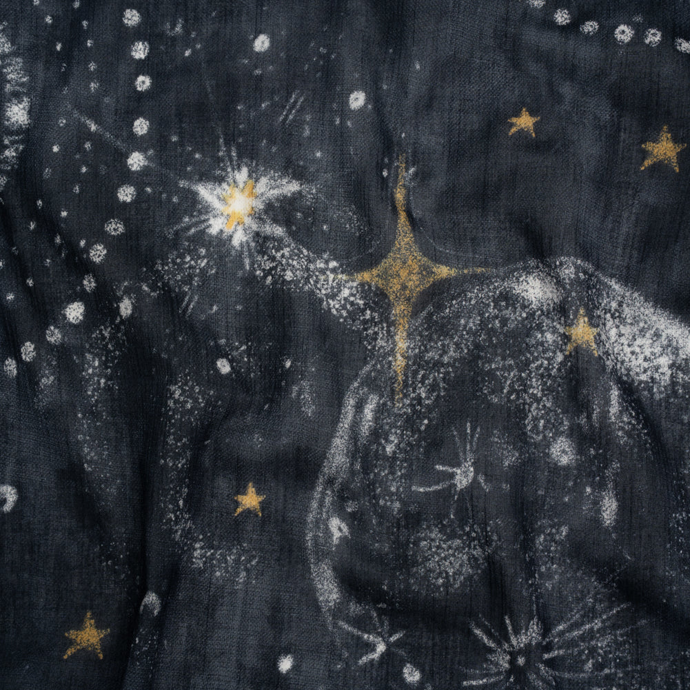 Crinkled Cotton Gauzy Woven - Navy Blue, White and Yellow Starry Sky - Mood Exclusive Little Traveler Print - Joann Fabrics