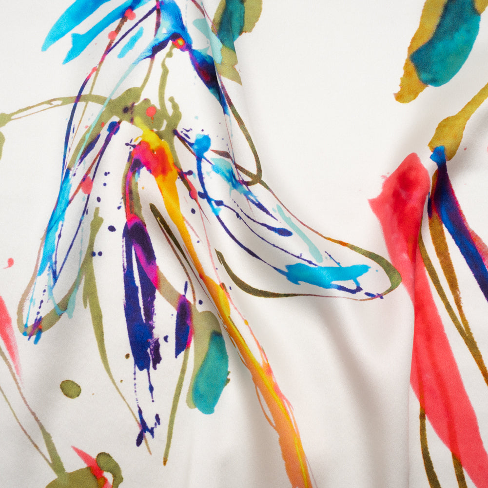 Silk Charmeuse Print - White and Rainbow Paint Streaks and Splatters - Made in Italy - Joann Fabrics