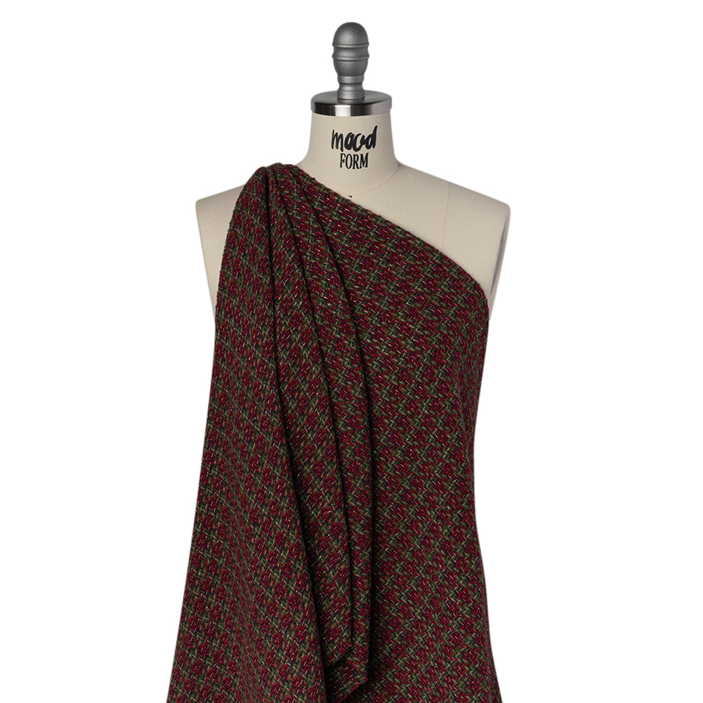 Metallic Wool Blend Tweed Twill Made in Italy - Olive Green, Dark Red and Gold Checks - Joann Fabrics