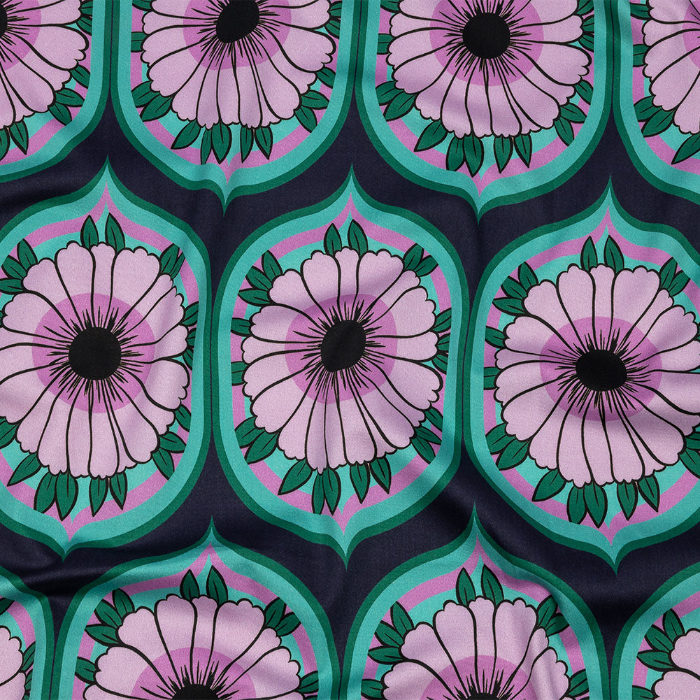 Stretch Cotton Sateen - Lavender and Teal Floral Ogees - Sunrise Divine Print - Mood Exclusive Groove Collection - Joann Fabrics