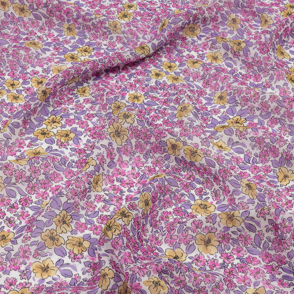 Viscose Georgette - Bigger Pink and Yellow Floral - Springtime Saunter Print - Mood Exclusive Secret Garden Collection - Joann Fabrics