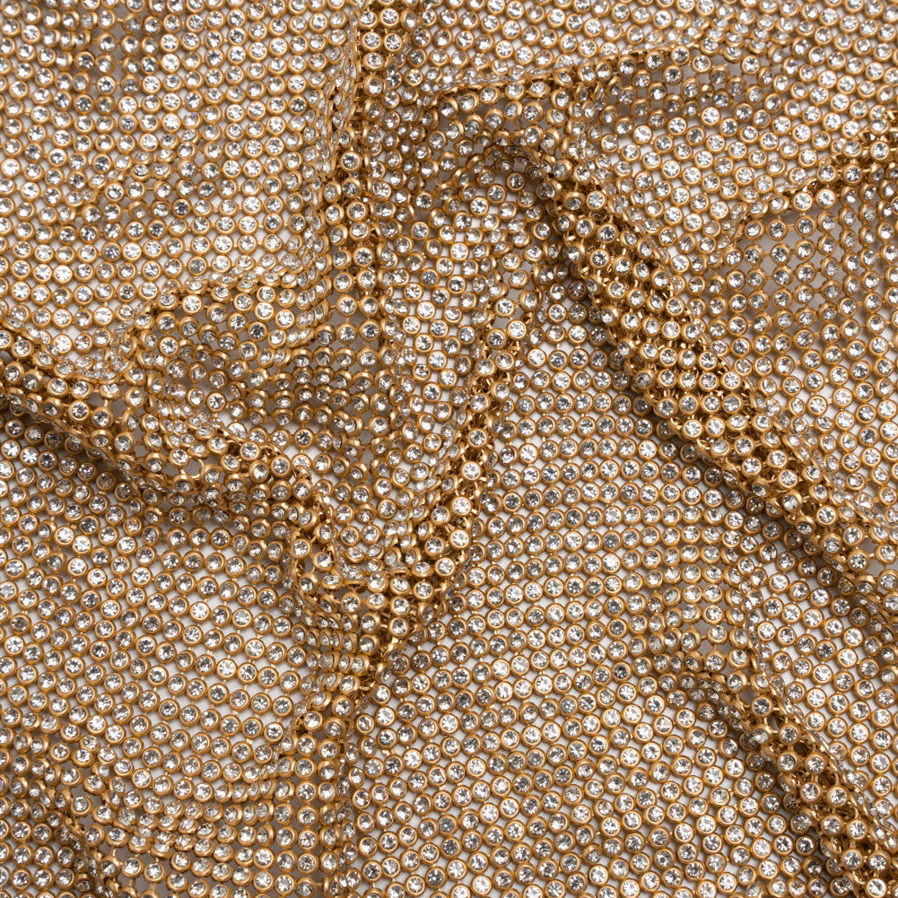 Rhinestone Aluminum Chainmail Fabric Panel, 3mm - Gold and Crystal - Astraia Collection - Joann Fabrics