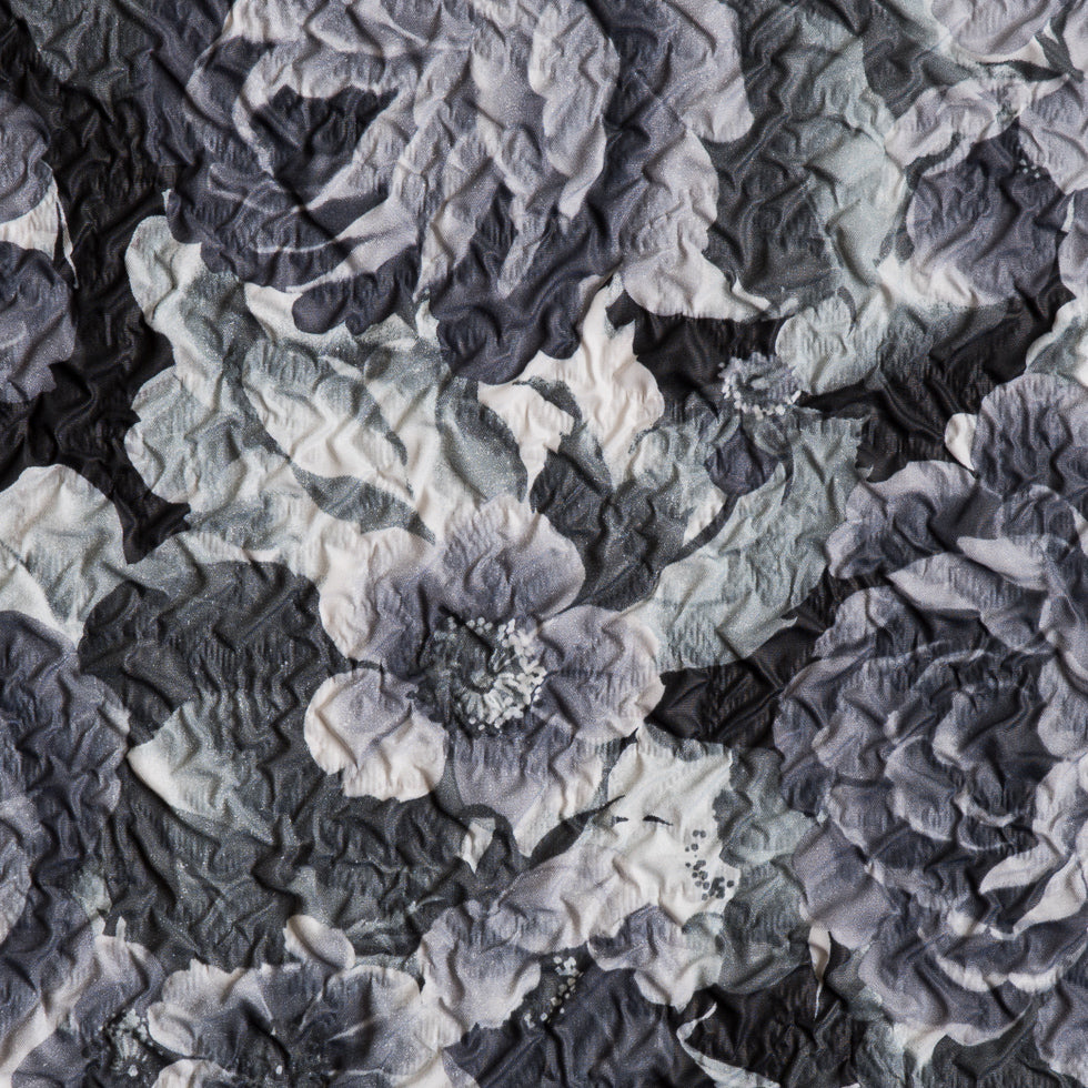 Black/White Floral Print on Crushed Polyester Woven - Joann Fabrics