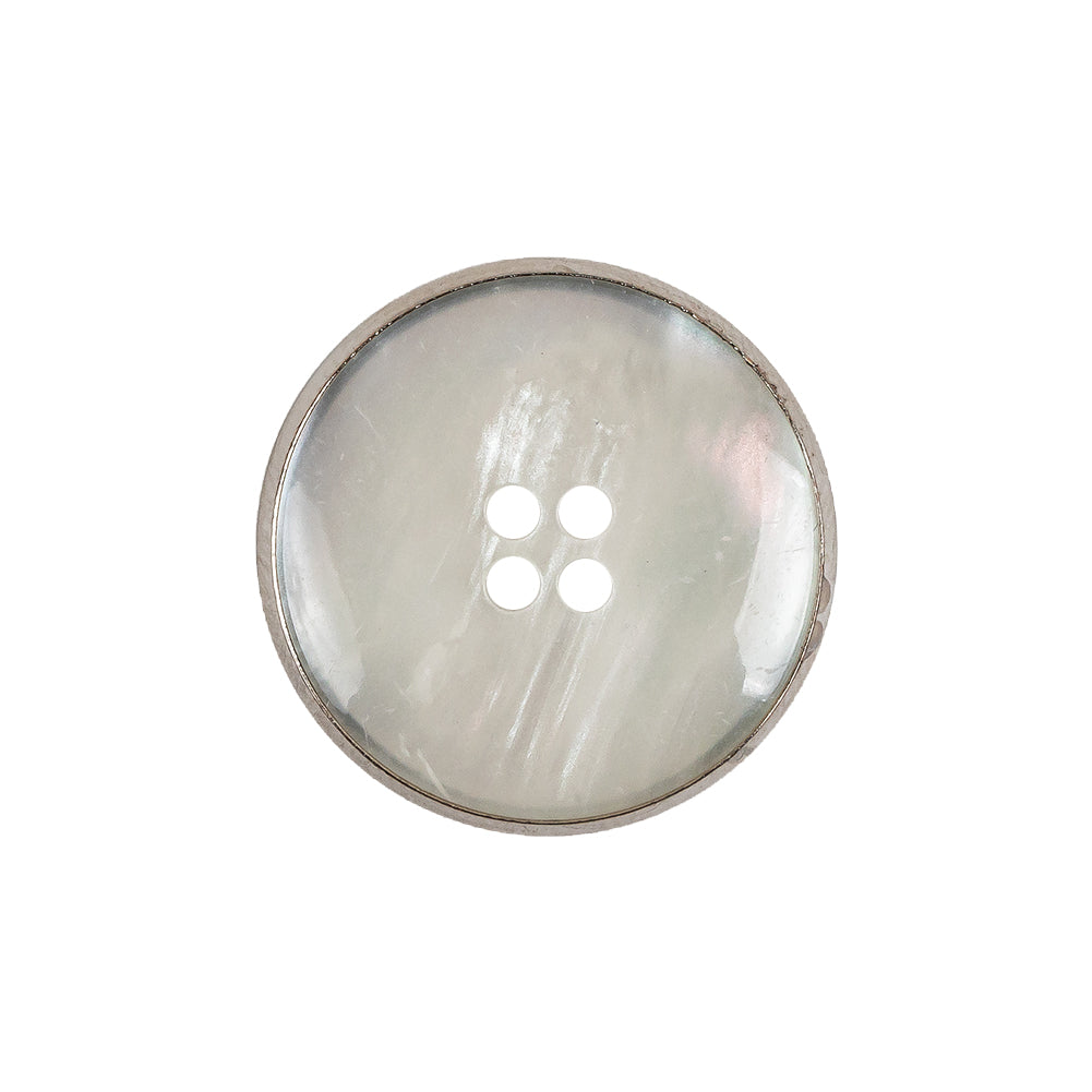 Italian Iridescent White 4 Hole Button with Silver Metal Rim - 36L/23mm - Joann Fabrics