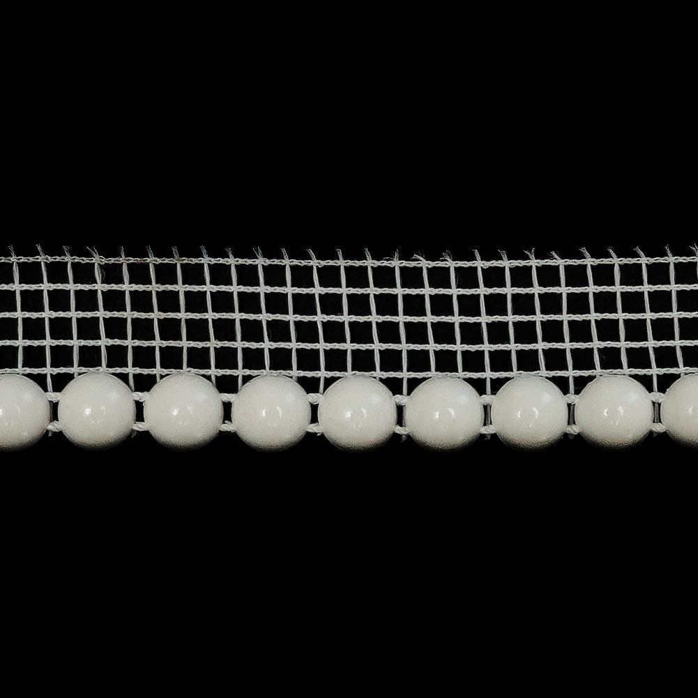 Vintage White Circular Beaded Trimming with White Mesh Lip - 0.5