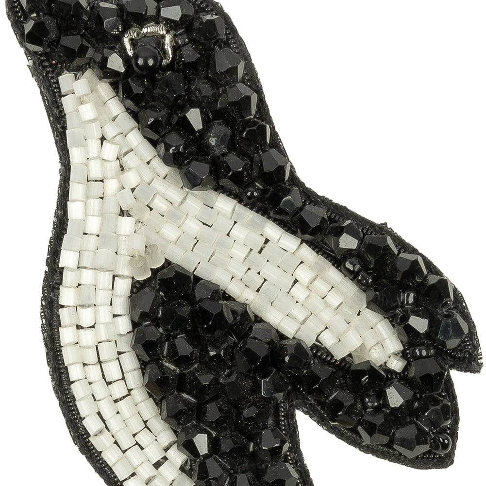 Black and Satin White Penguin Glass Beaded Applique - 3