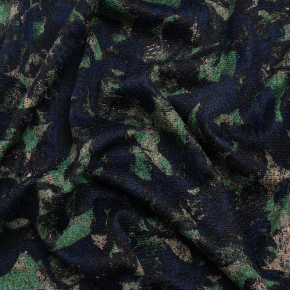 Navy, Green and Taupe Leaf Impressions Polyester Interlock Knit - Joann Fabrics