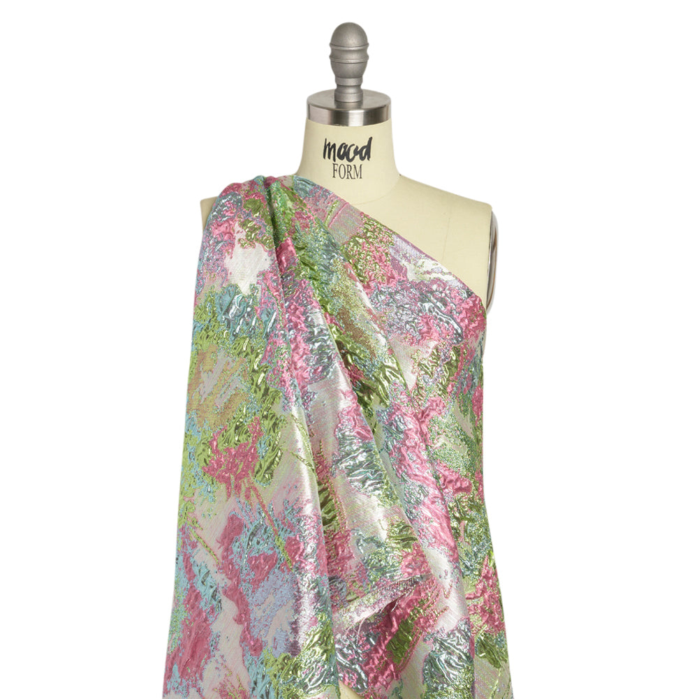 Metallic Green, Sky Blue and Pink Garden of Abstraction Luxury Brocade - Joann Fabrics