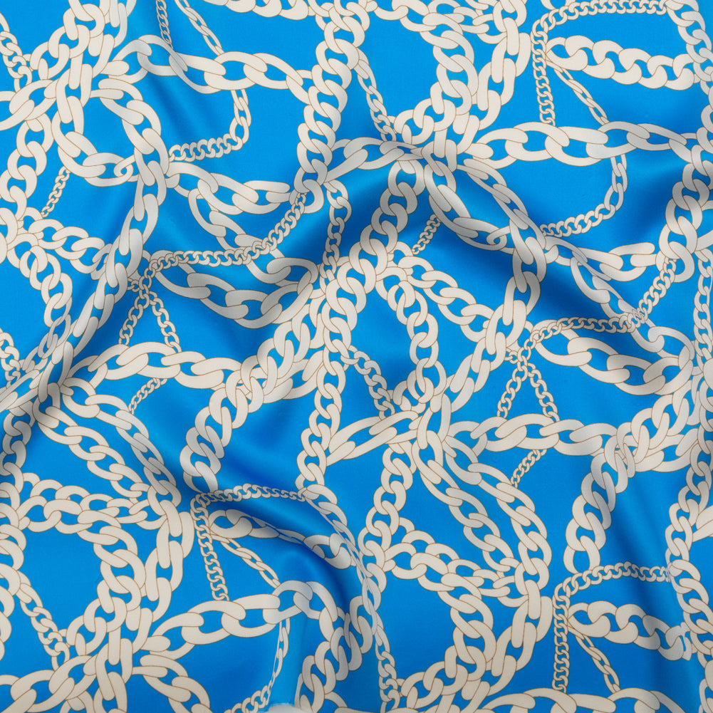 Mood Exclusive Italian Light Blue and Oatmeal Chains Digitally Printed Silk Charmeuse - Joann Fabrics