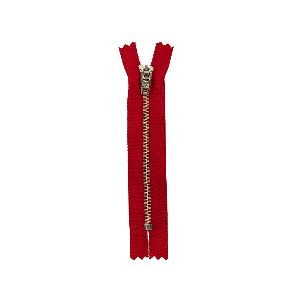 YKK Red Metal Closed Bottom Zipper with Silver Teeth - 4.5