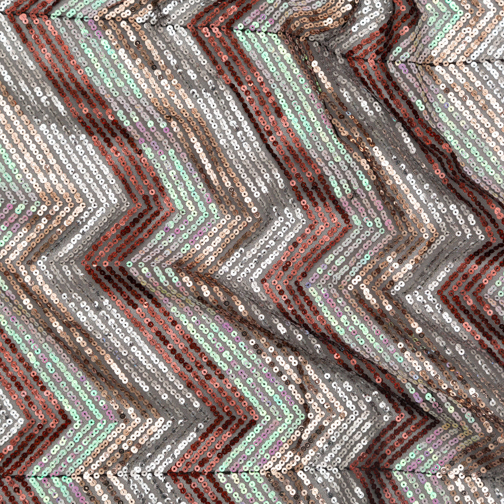 Tulle with Baby Sequins - Iridescent Pink, Rust, Rose Gold and Silver Zig Zag on Black - Joann Fabrics