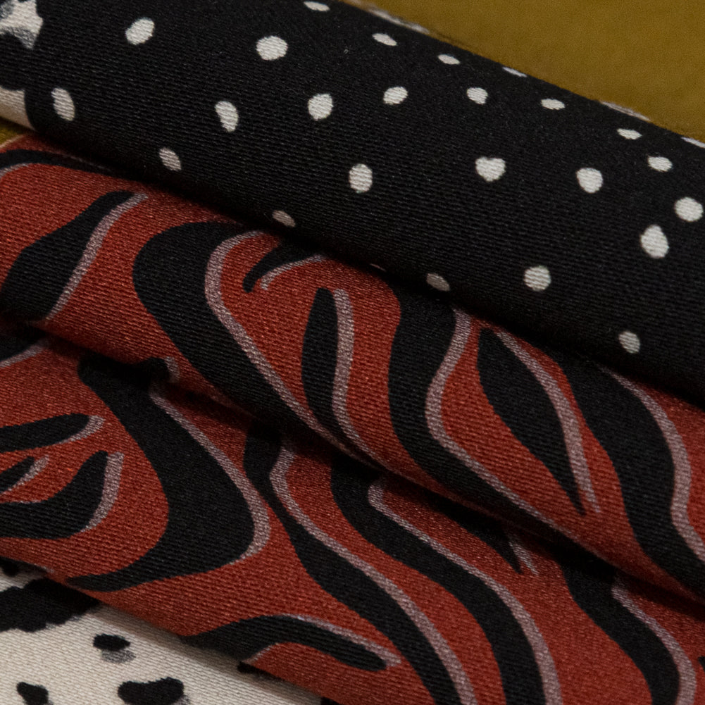 Stretch Cotton Sateen - Yellow, Red and Black Patchwork - Tiled Coalescence Print - Mood Exclusive Serengeti Collection - Joann Fabrics