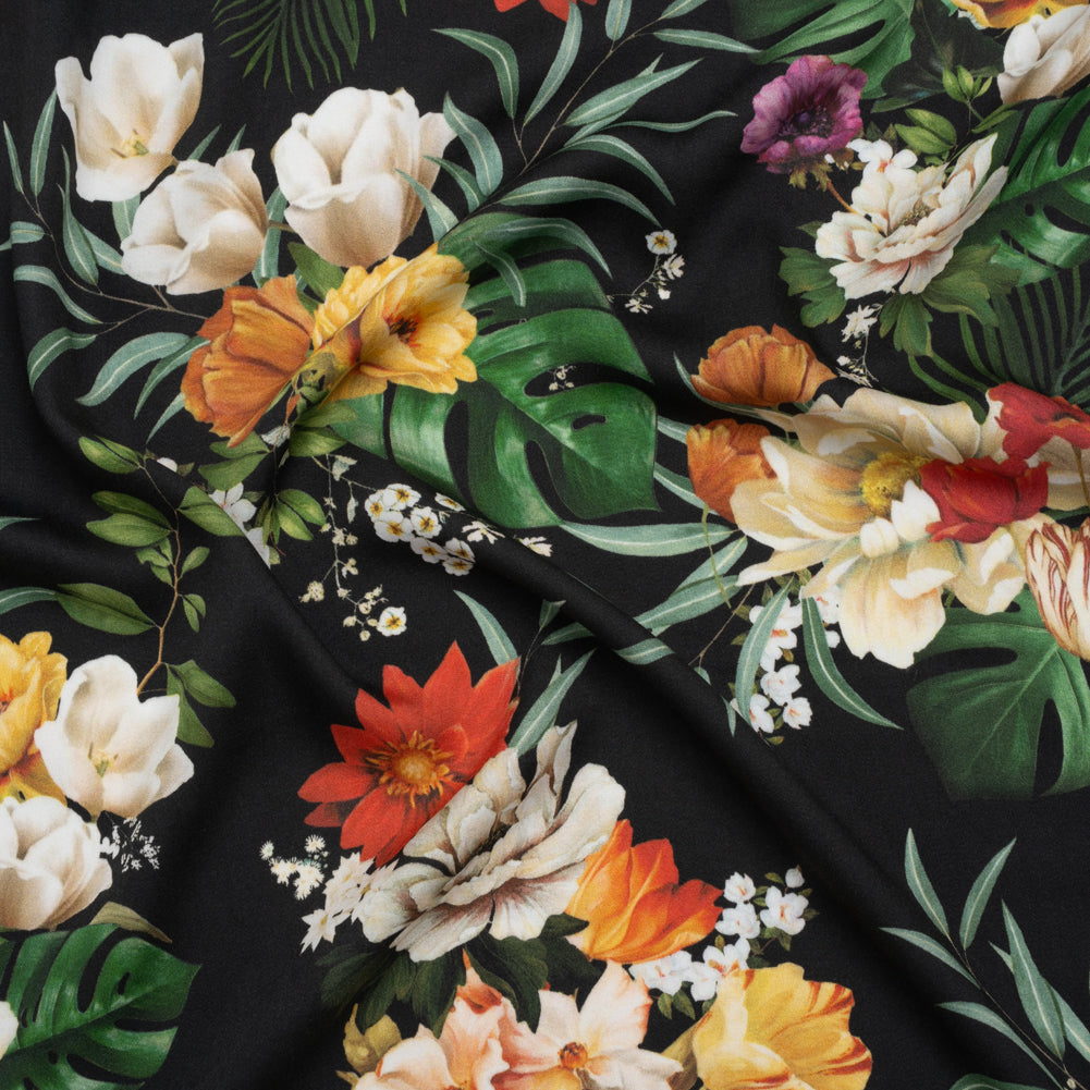 Rayon Challis - Red, Yellow and Green Tropical Flowers - Mood Exclusive Island Bloom Print - Joann Fabrics