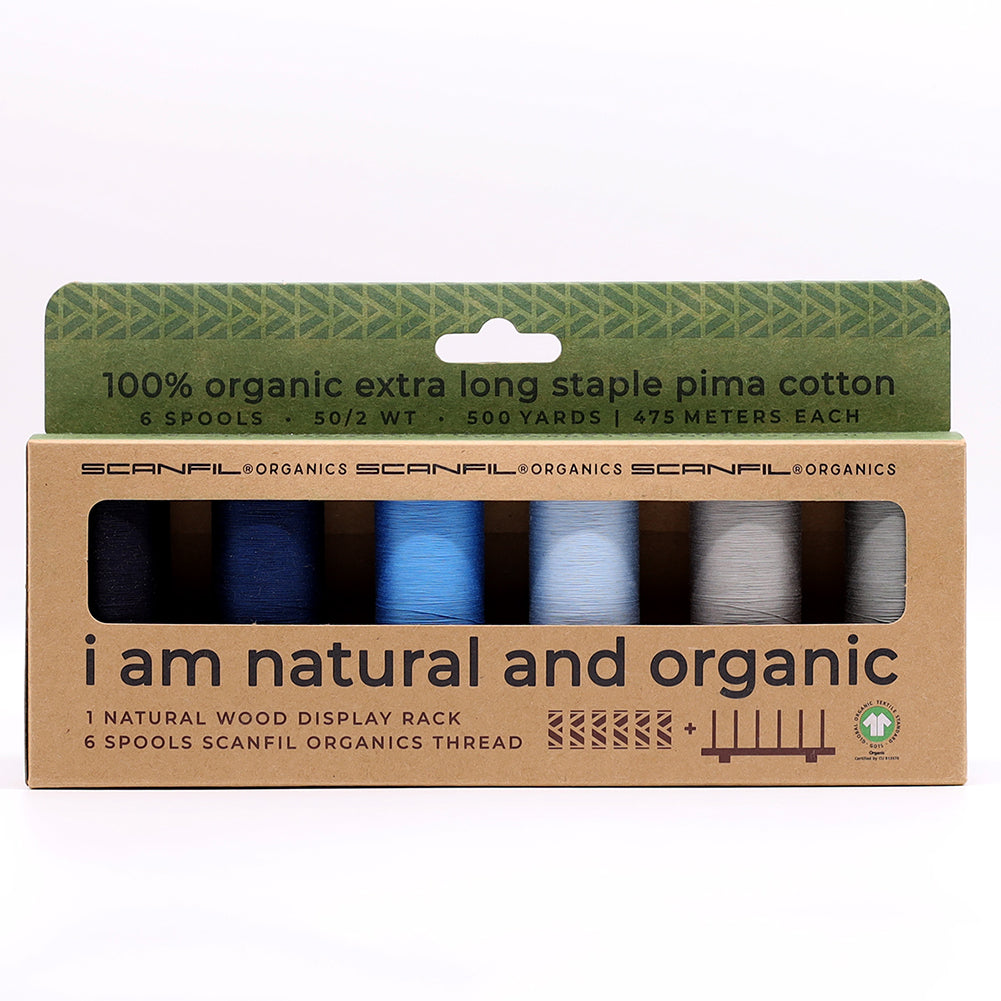 SCANFIL® 50wt Organic Pima Cotton Thread Set - 6ct 500yd Spools & Wood Rack - Frosty Winter - Joann Fabrics